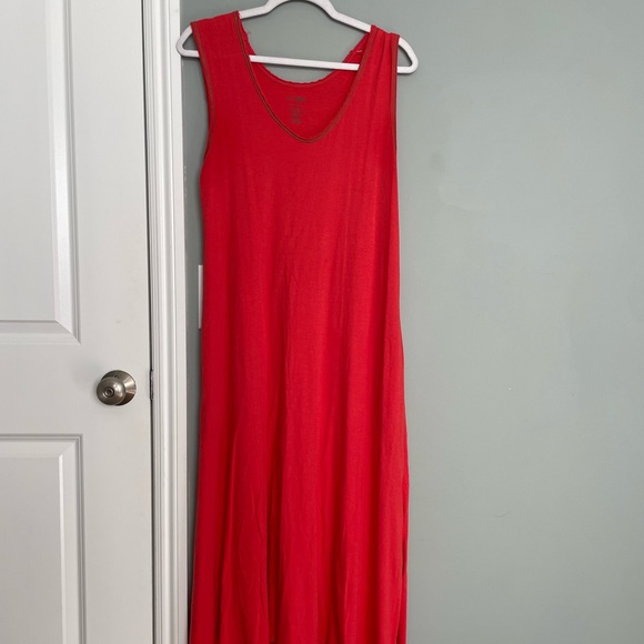 NATURAL LIFE "Hangout" 100% Cotton Orangey Red Oversized Midi Dress XS/S - Picture 3 of 13